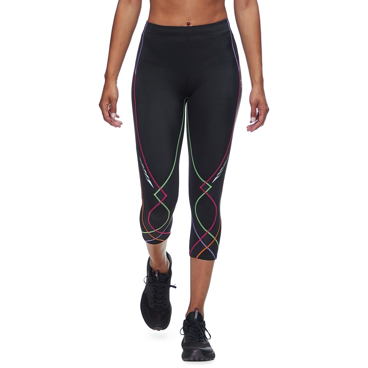 CW-X 3/4 Length Stabilyx Tight - Womens Black/Rainbow Stitch, XS