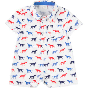 Cotton Shirting Polo Romper - Infant Boys'