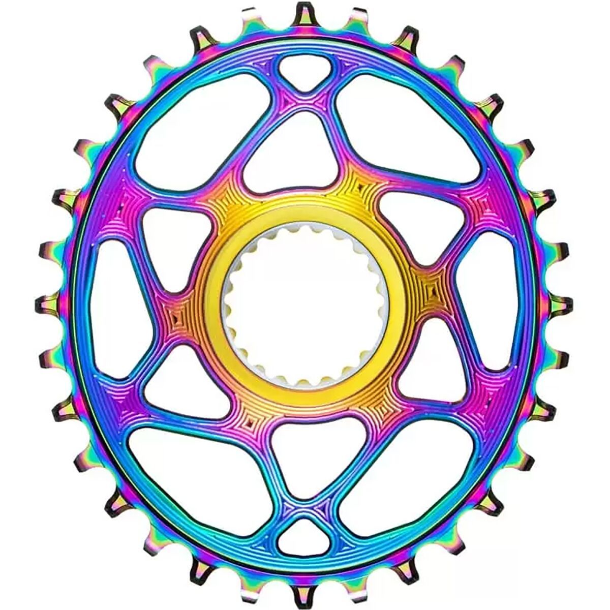 Image of absoluteBLACK PVD Oval Shimano Hyperglide Plus Direct Mount Chainring PVD Rainbow, 30t