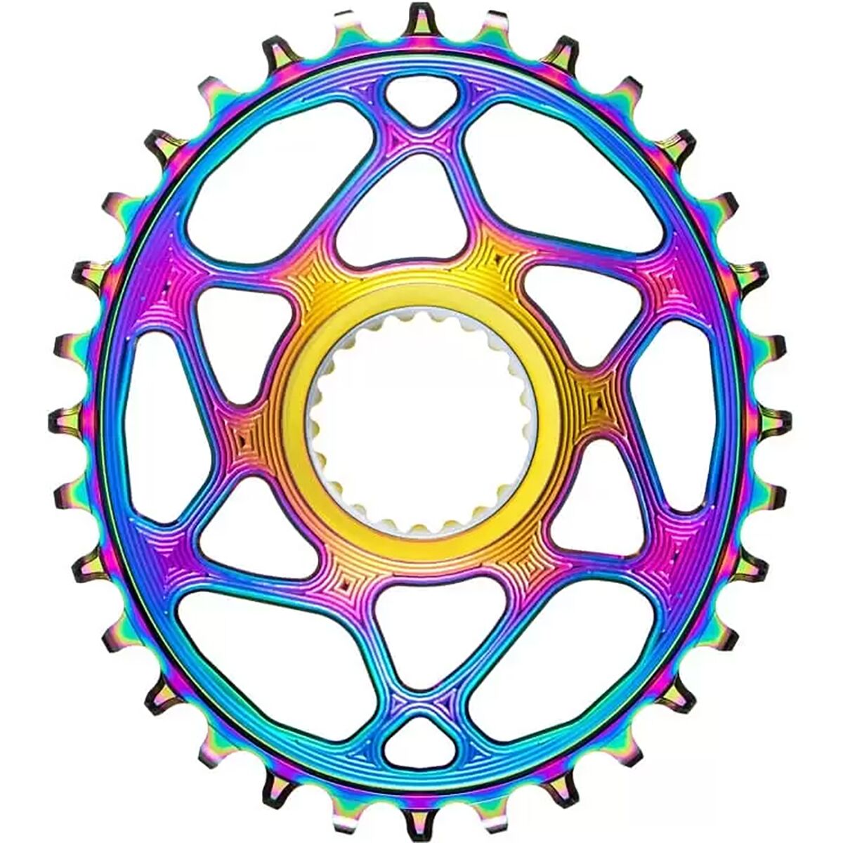 Image of absoluteBLACK PVD Oval Shimano Hyperglide Plus Direct Mount Chainring PVD Rainbow, 34t
