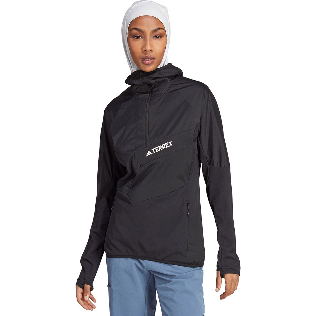 Image of Adidas TERREX Techrock Ultralight 1/2-Zip Hooded Fleece Jacket - Women's Black, XL