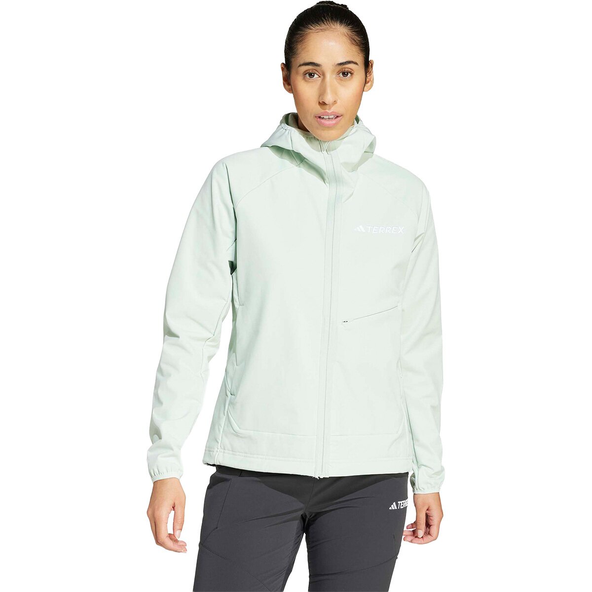 Image of Adidas TERREX Xperior Medium Fleece Hooded Jacket - Women's Linen Green, XS