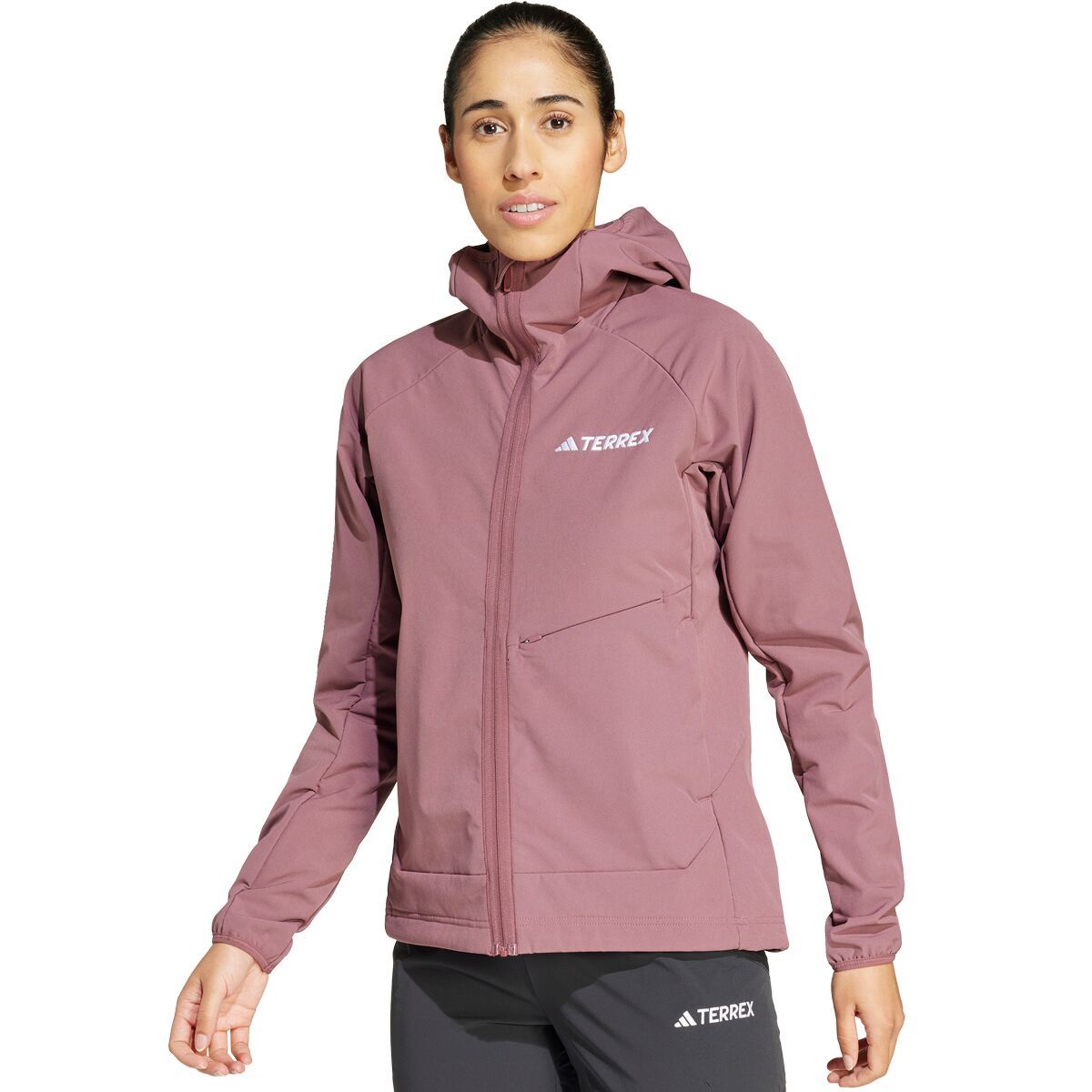 Image of Adidas TERREX Xperior Medium Fleece Hooded Jacket - Women's Quiet Crimson, L