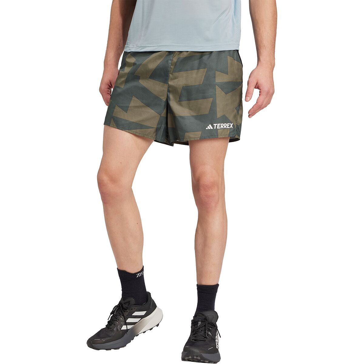 Image of Adidas TERREX Multi Light Printed 5in Short - Men's Carbon/Ivy/Olive Strata/Orbit Green, XL