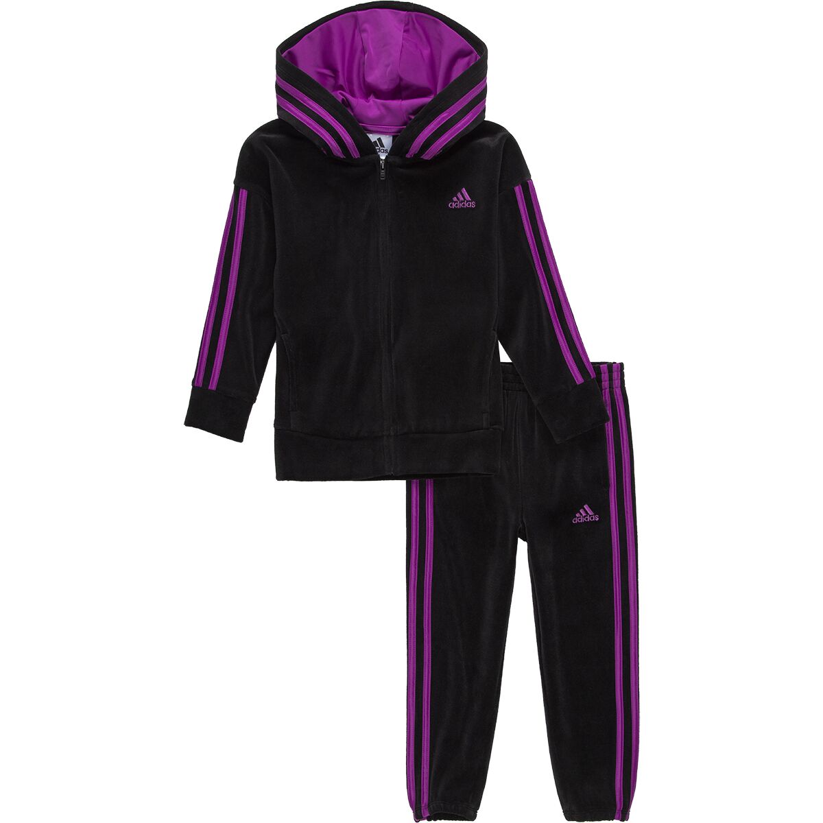 Adidas 3-Stripe Velour Jacket Set - Toddler Girls'