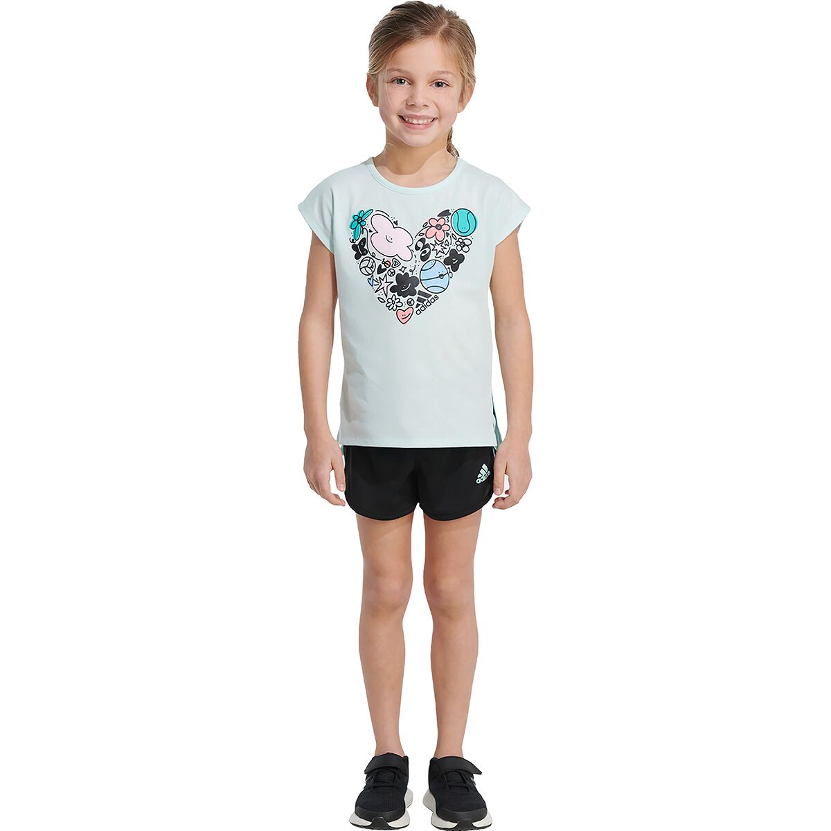 Adidas Graphic T-Shirt Mesh Short Set - Girls'