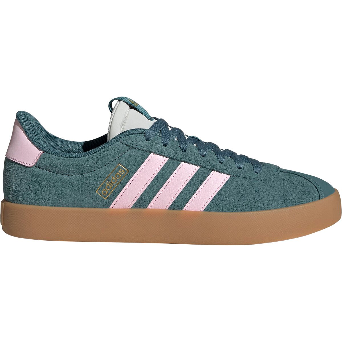 Image of Adidas VL Court 3.0 Shoe - Women's Preloved Teal/Clear Pink/Gold Metallic, 7.5