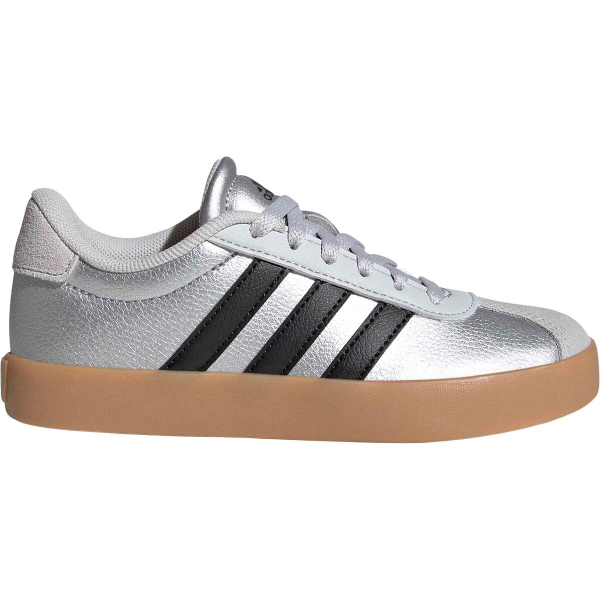 Image of Adidas VL Court 3.0 Shoe - Kids' Silver Metallic/Core Black, 12.0