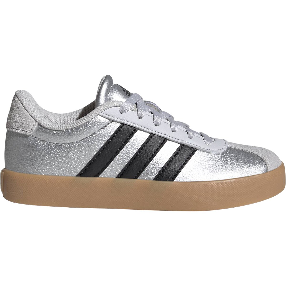Image of Adidas VL Court 3.0 Shoe - Kids' Silver Metallic/Core Black, 11.0