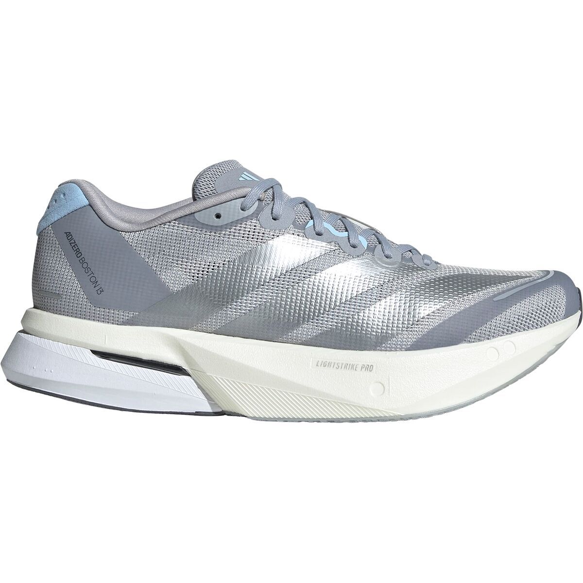 Image of Adidas Adizero Boston 13 Running Shoe - Women's Halo Silver/Silver Metallic/Glow Blue, 9.0