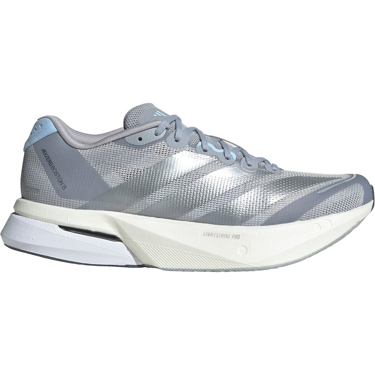 Image of Adidas Adizero Boston 13 Running Shoe - Women's Halo Silver/Silver Metallic/Glow Blue, 9.5
