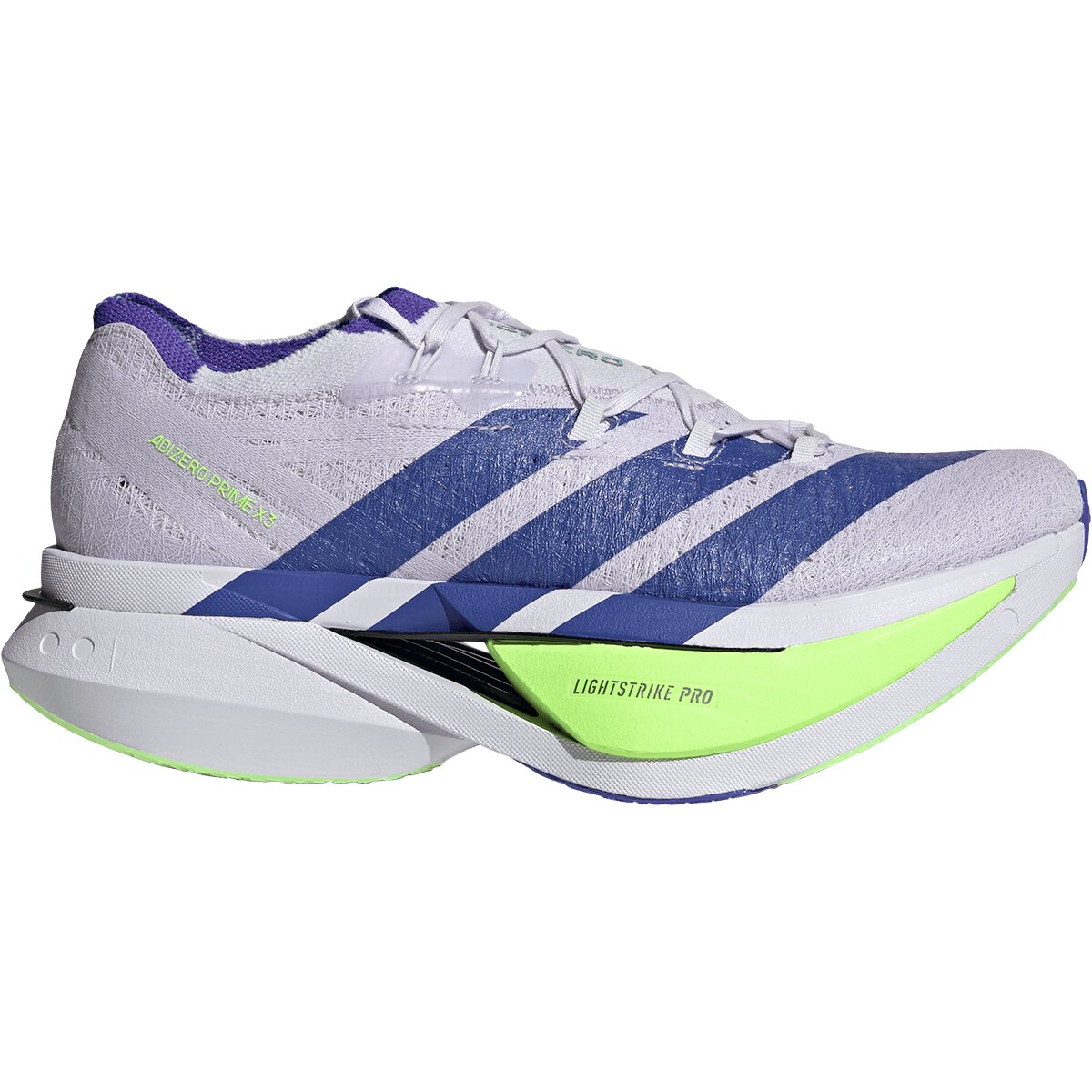 Image of Adidas Adizero Prime X3 Strung Running Shoe Frozen Purple/Solar Purple/Signal Green, 10.5
