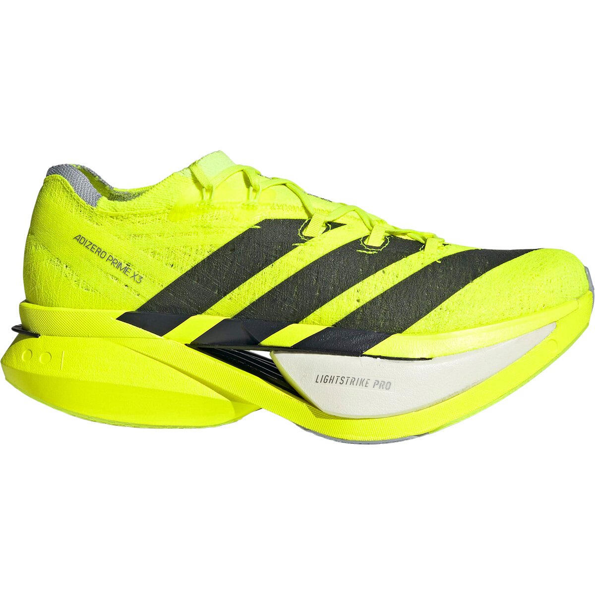 Image of Adidas Adizero Prime X3 Strung Running Shoe Lucid Lemon/Core Black/Halo Silver, Mens 6.0/Womens 7.0