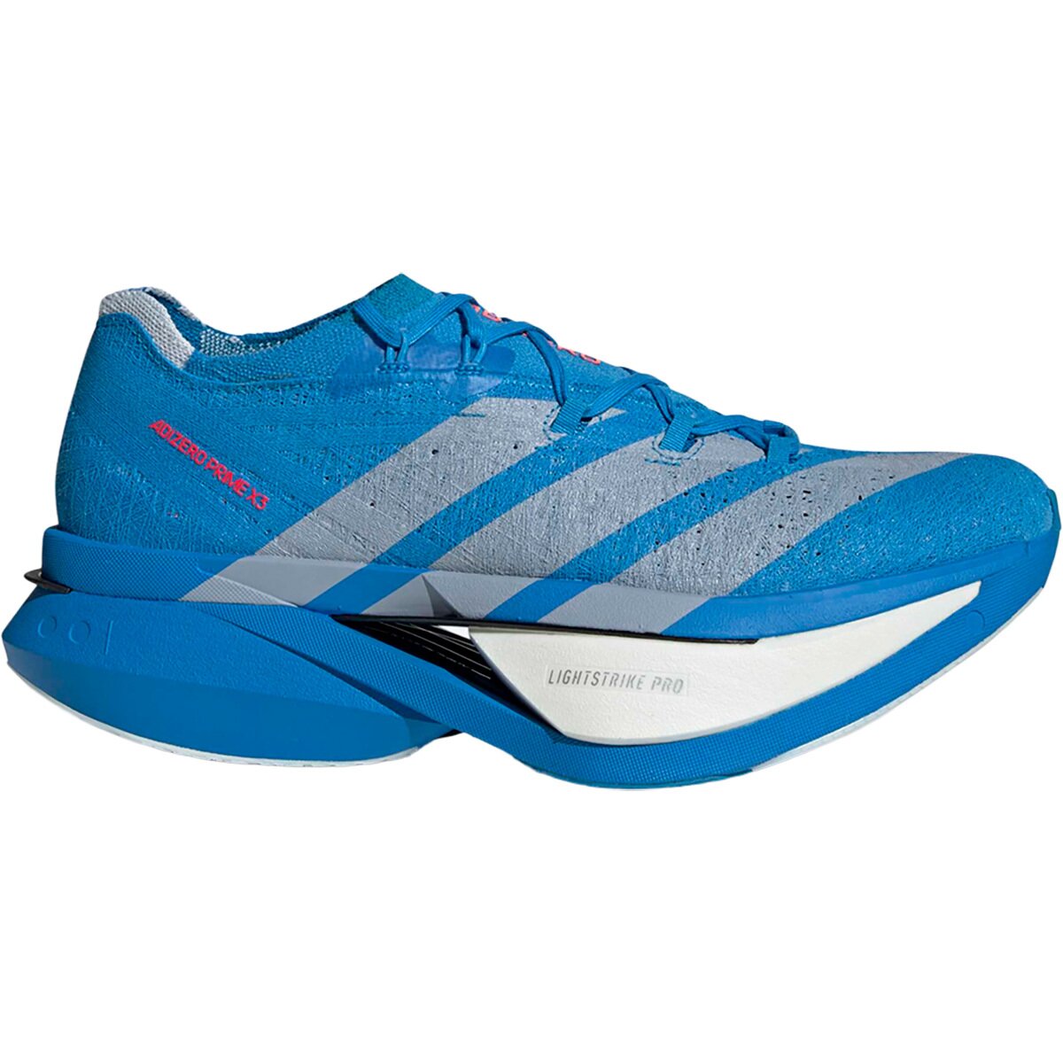 Image of Adidas Adizero Prime X3 Strung Running Shoe Solar Blue/Silver Metallic/Lucid Red, Mens 9.5/Womens 10.5