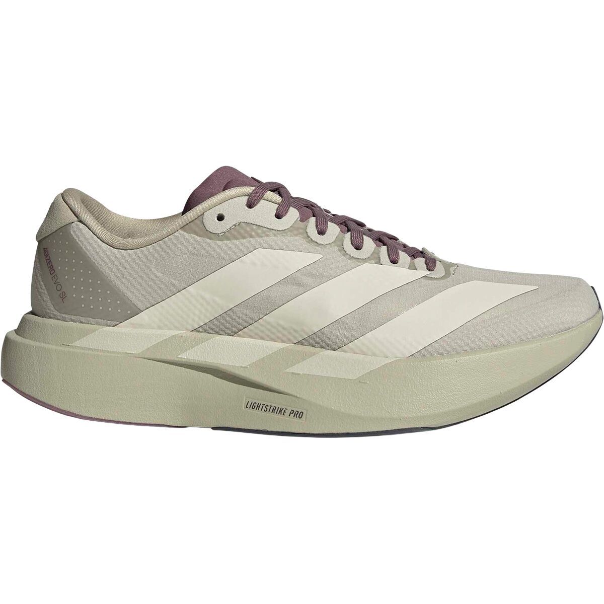 Image of Adidas Adizero Evo SL Woven HK Running Shoe - Women's Putty Grey/Alumina/Shadow Fig, 8.0