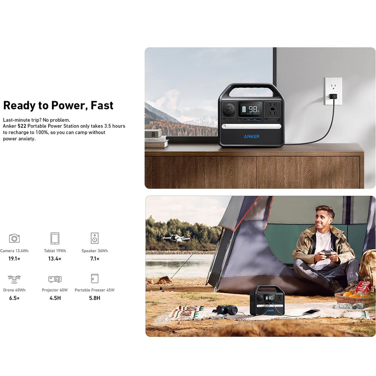 Anker 522 Portable 300W Power Station Powerhouse - Hike & Camp