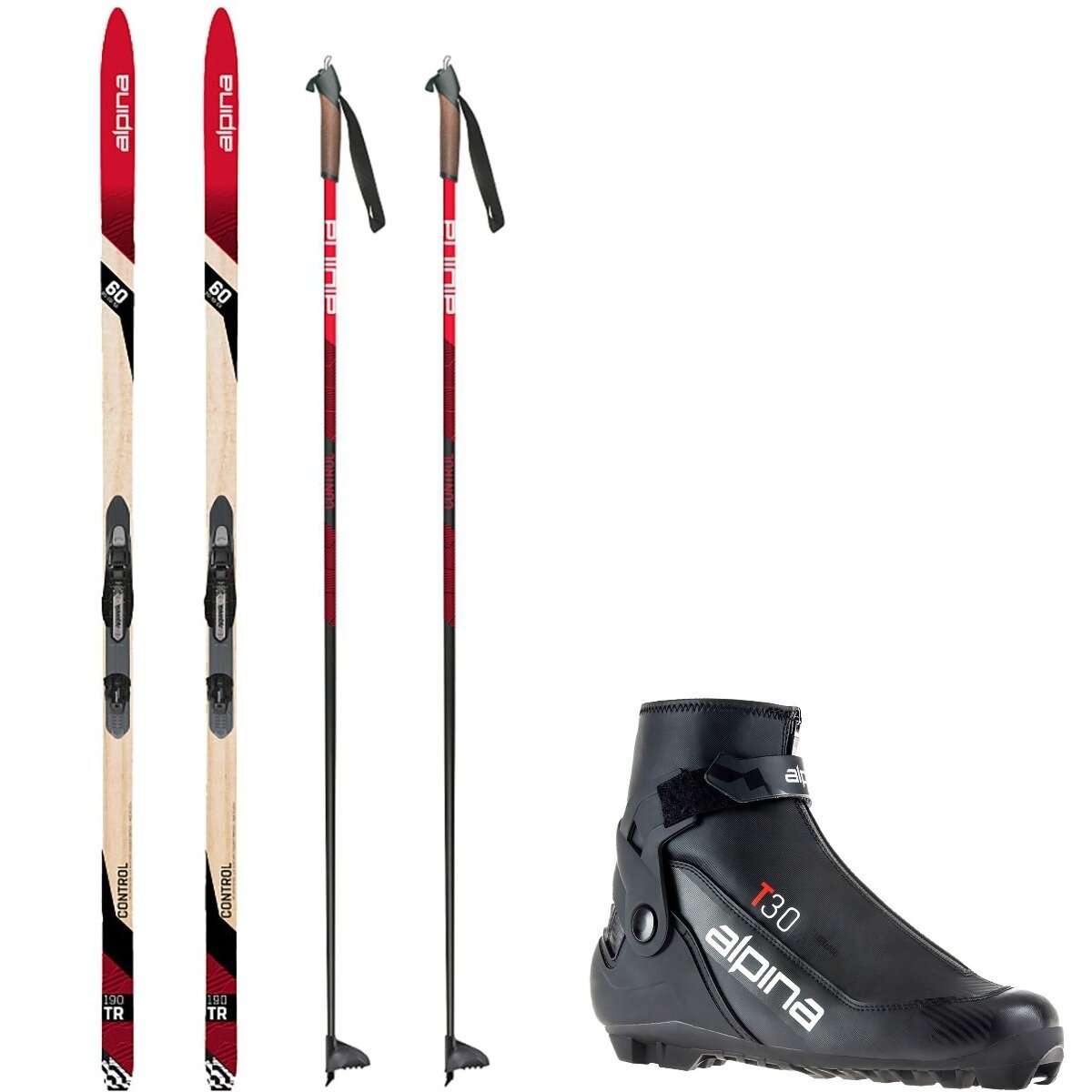 Alpina Alpina Control 60 Classic Ski Package w/ Poles  - Men's All Black/Red, 170cm,45,145cm - $529.97 at Backcountry.com