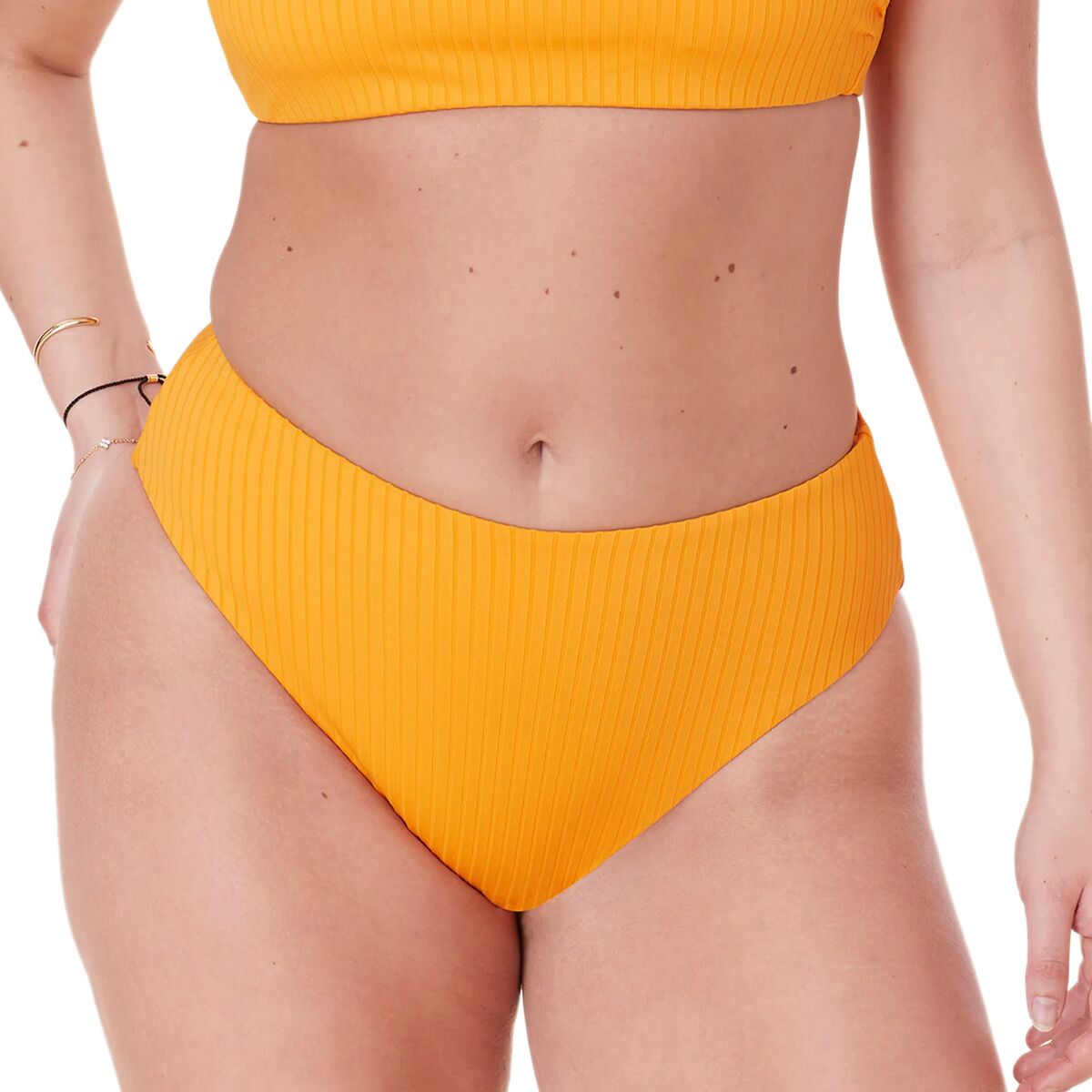 Image of Andie 90s High Waisted Solid Bikini Bottom - Women's Tangerine, S
