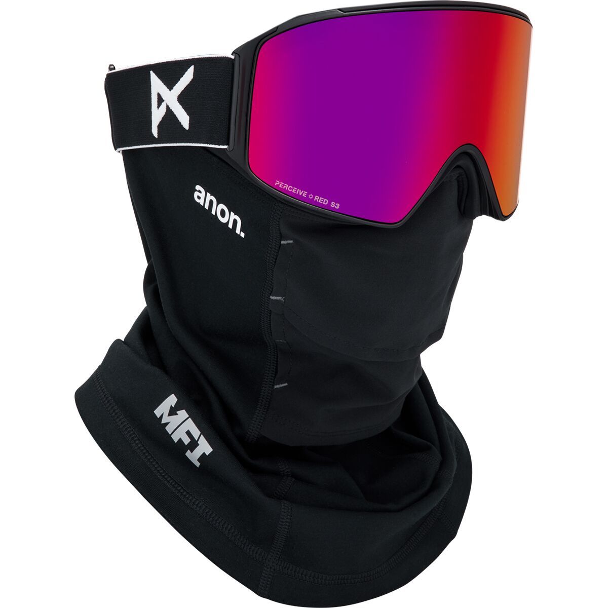 Anon M4 Cylindrical Goggles + MFI Face Mask Black/Perceive Sunny Red, One Size