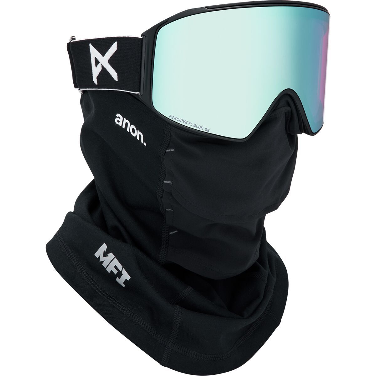 Image of Anon M4 Cylindrical Goggles + MFI Face Mask Black/Perceive Variable Blue, One Size