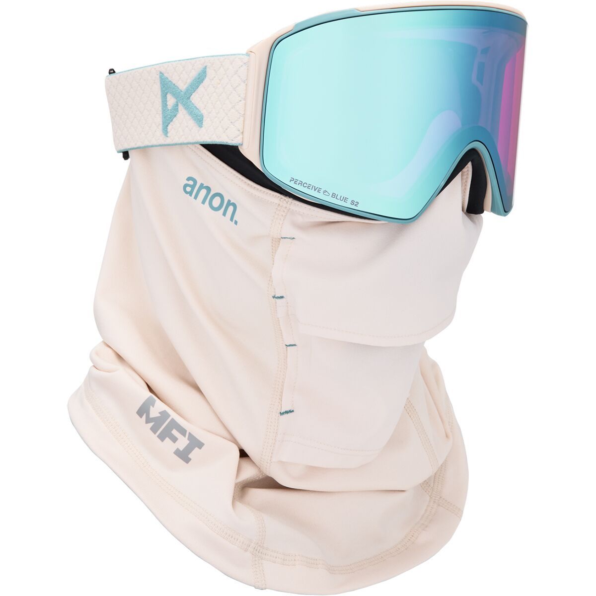 Image of Anon M4 Cylindrical Goggles + MFI Face Mask Oat/Perceive Variable Blue, One Size