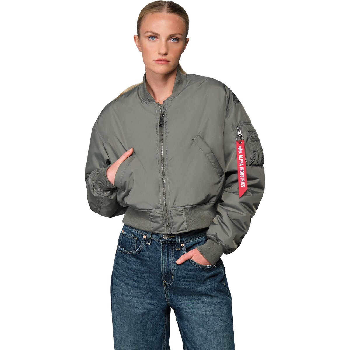 Image of Alpha Industries MA-1 Cropped Flight Oxford Jacket - Women's Field Gray, S