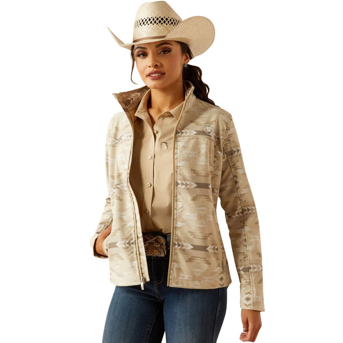 Image of Ariat New Team Softshell Print Jacket - Women's Sandstone, L