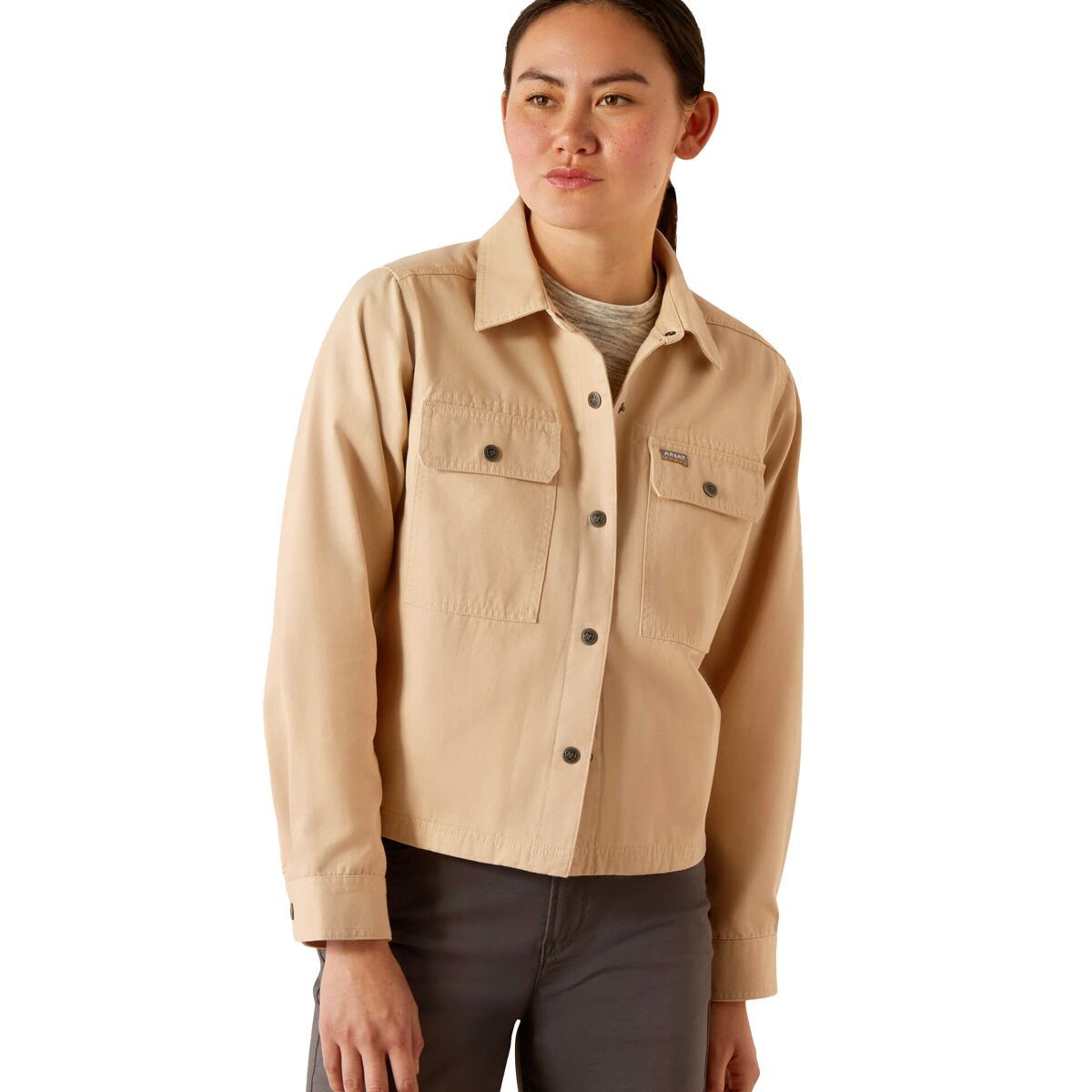 Image of Ariat Rebar Cropped Woven Shirt Jacket - Women's Smoke Grey, L