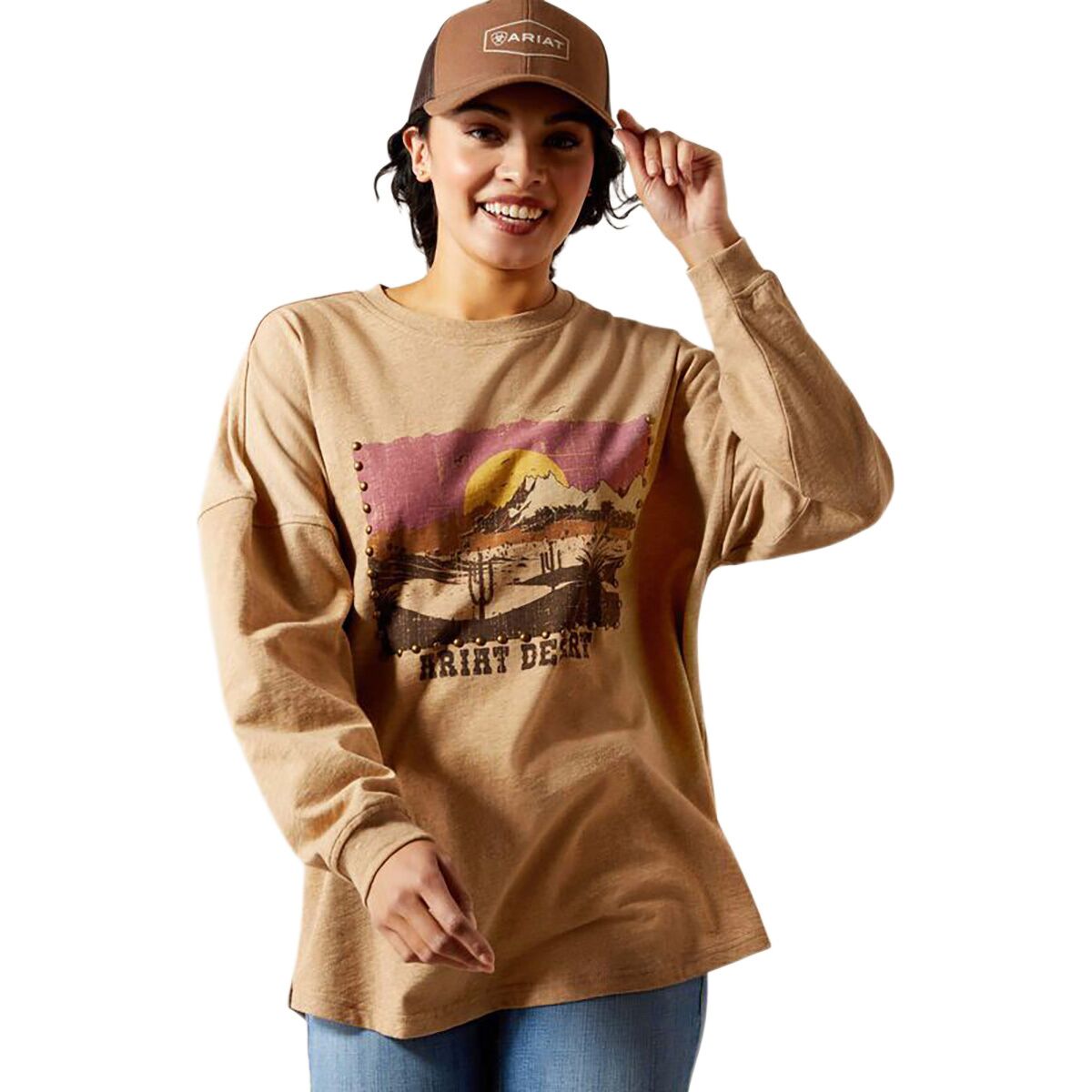 Image of Ariat Canvas Oversized T-Shirt - Women's Dark Heather Oatmeal, S