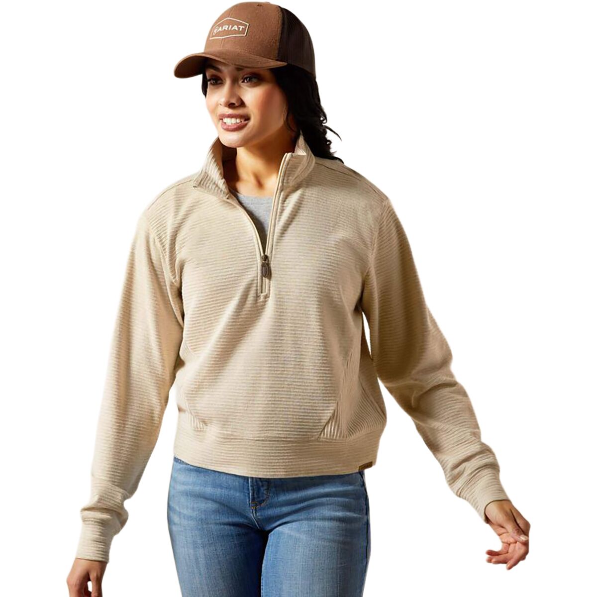 Image of Ariat High Noon 1/2-Zip Pullover - Women's Oatmeal Heather, L