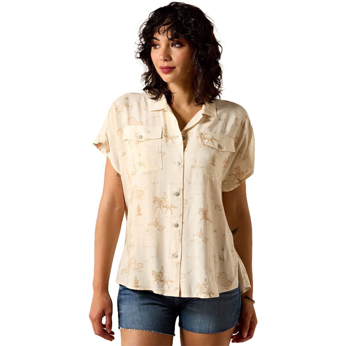 Image of Ariat Badlands Shirt - Women's Turtledove Ranchscape, S