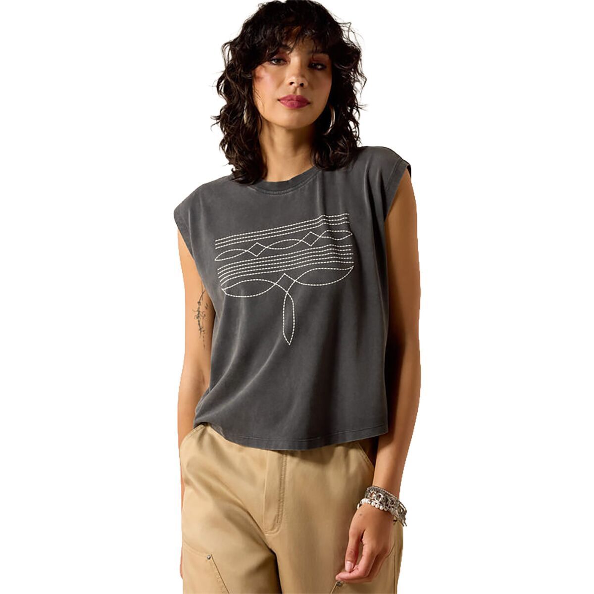 Image of Ariat Dallas Cropped T-Shirt - Women's Charcoal Mineral Wash, L