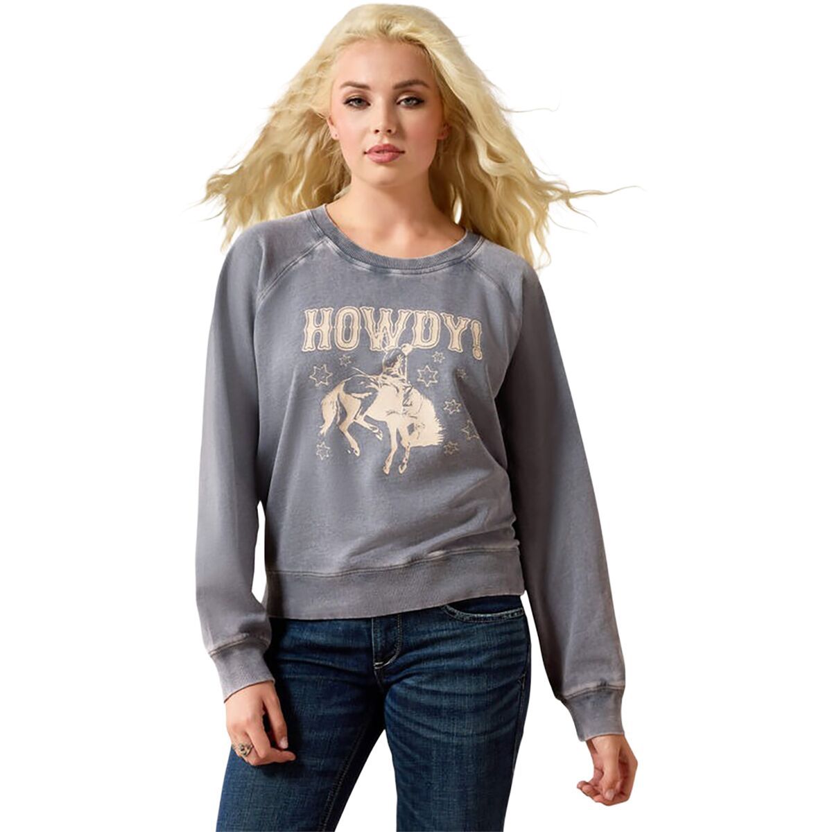 Image of Ariat Vintage Raglan Sweatshirt - Women's Ombre Blue Mineral Wash, L