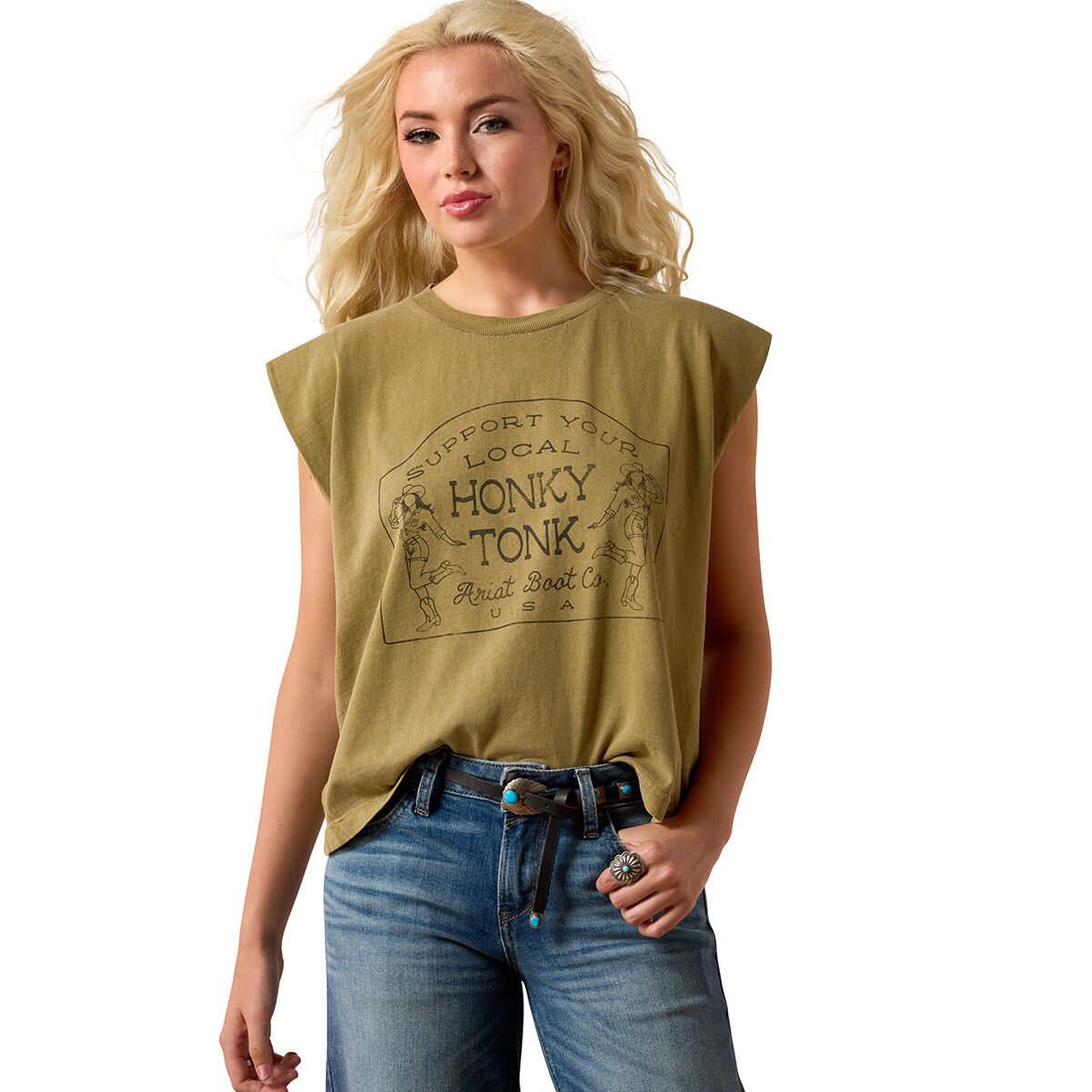 Image of Ariat Honky Tonk T-Shirt - Women's Faded Army, XL