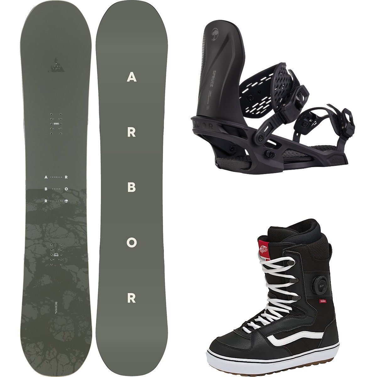 Image of Arbor Formula Decon w/ Invado OG + Spruce Snowboard Package One/Blk/Blk/Blk/Wht, 152cm/L/11.5