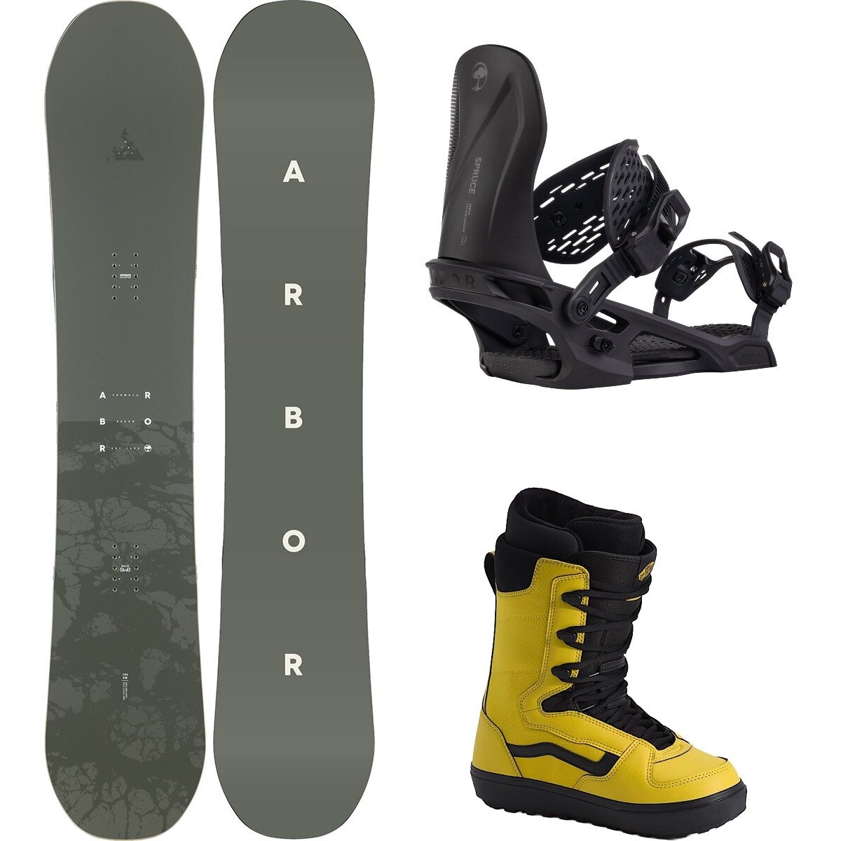 Image of Arbor Formula Decon w/ Invado OG + Spruce Snowboard Package One/Blk/Blk/Blk/Ylw, 161cm/M/11.0