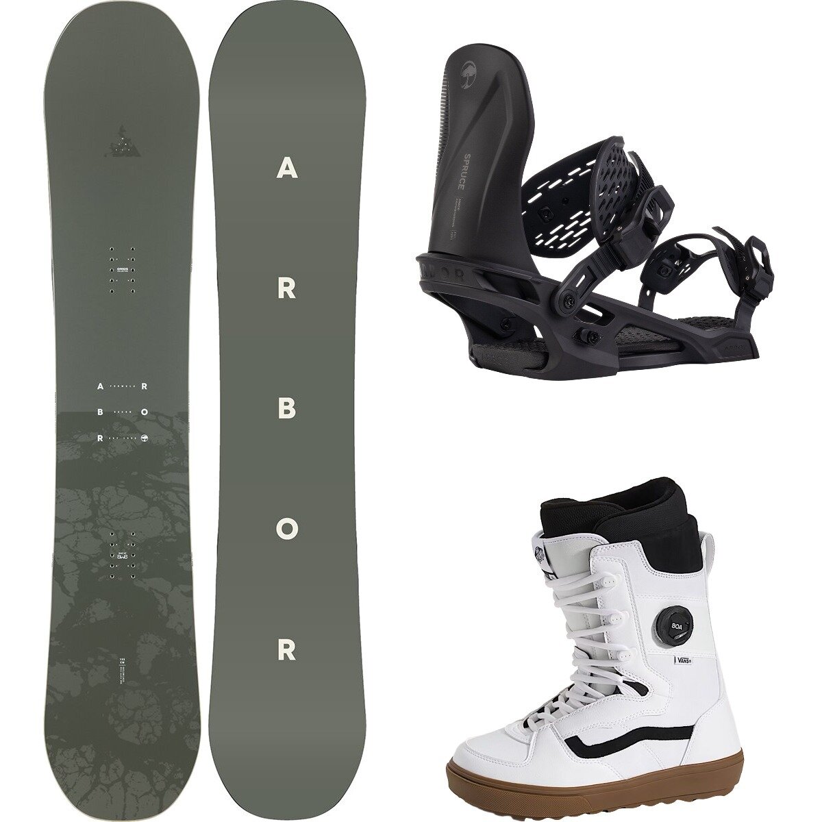 Image of Arbor Formula Decon w/ Invado OG + Spruce Snowboard Package One/Blk/Blk/Wht/Gum, 158cm/S/7.5