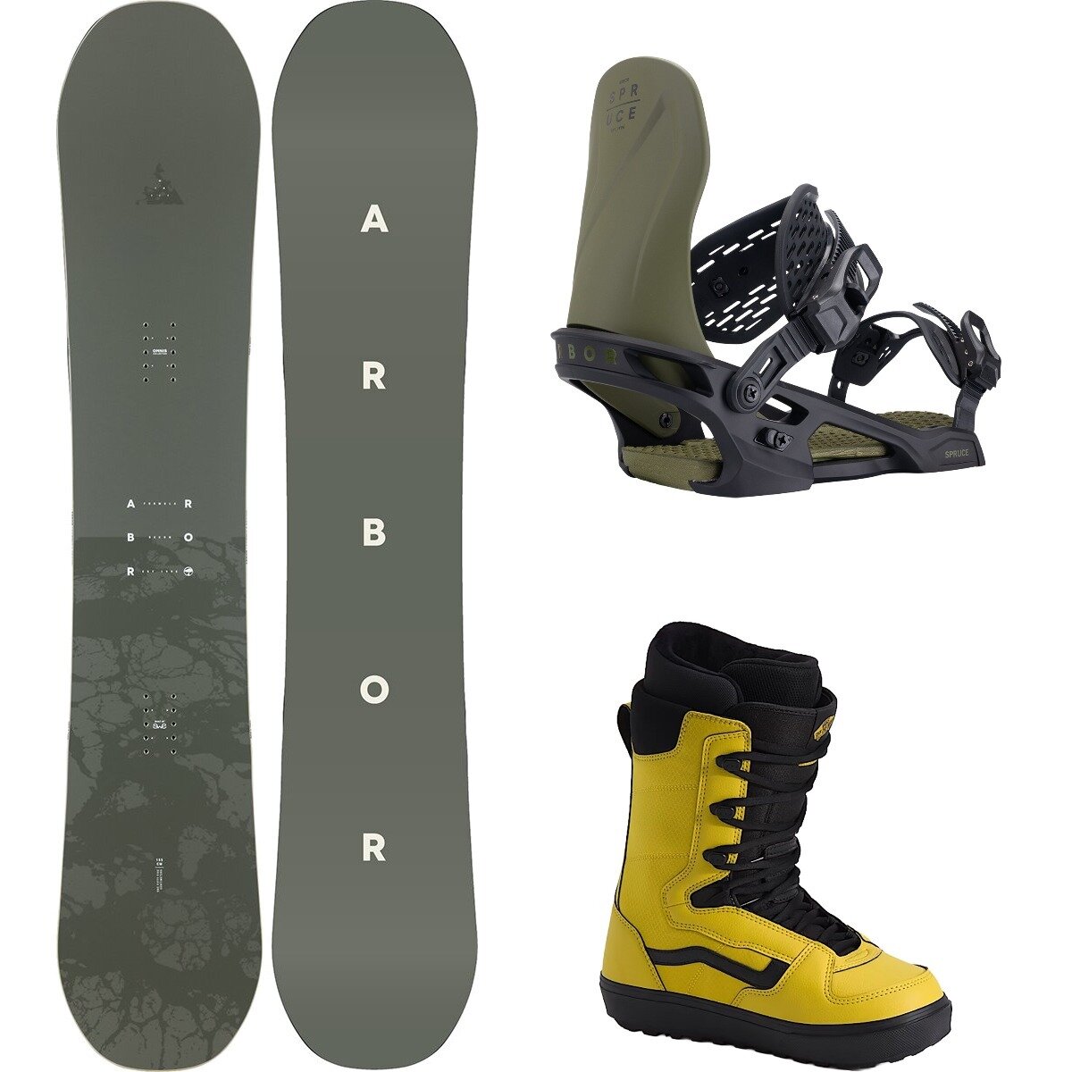 Image of Arbor Formula Decon w/ Invado OG + Spruce Snowboard Package One/Mil/Blk/Blk/Ylw, 155cm/M/11.0
