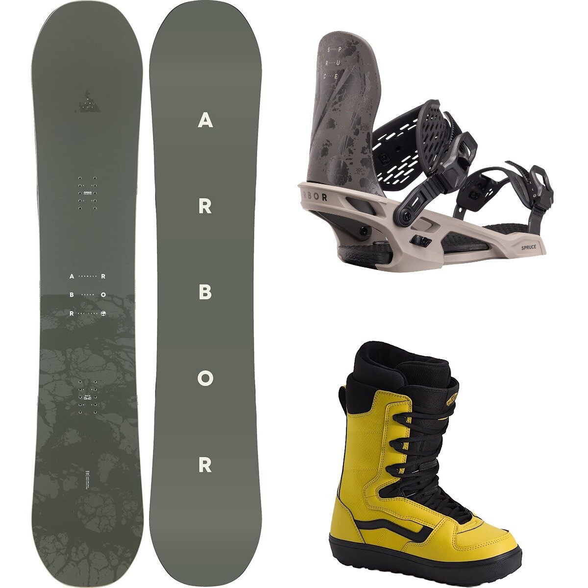 Image of Arbor Formula Decon w/ Invado OG + Spruce Snowboard Package One/Smk/Gry/Blk/Ylw, 155cm/M/11.0