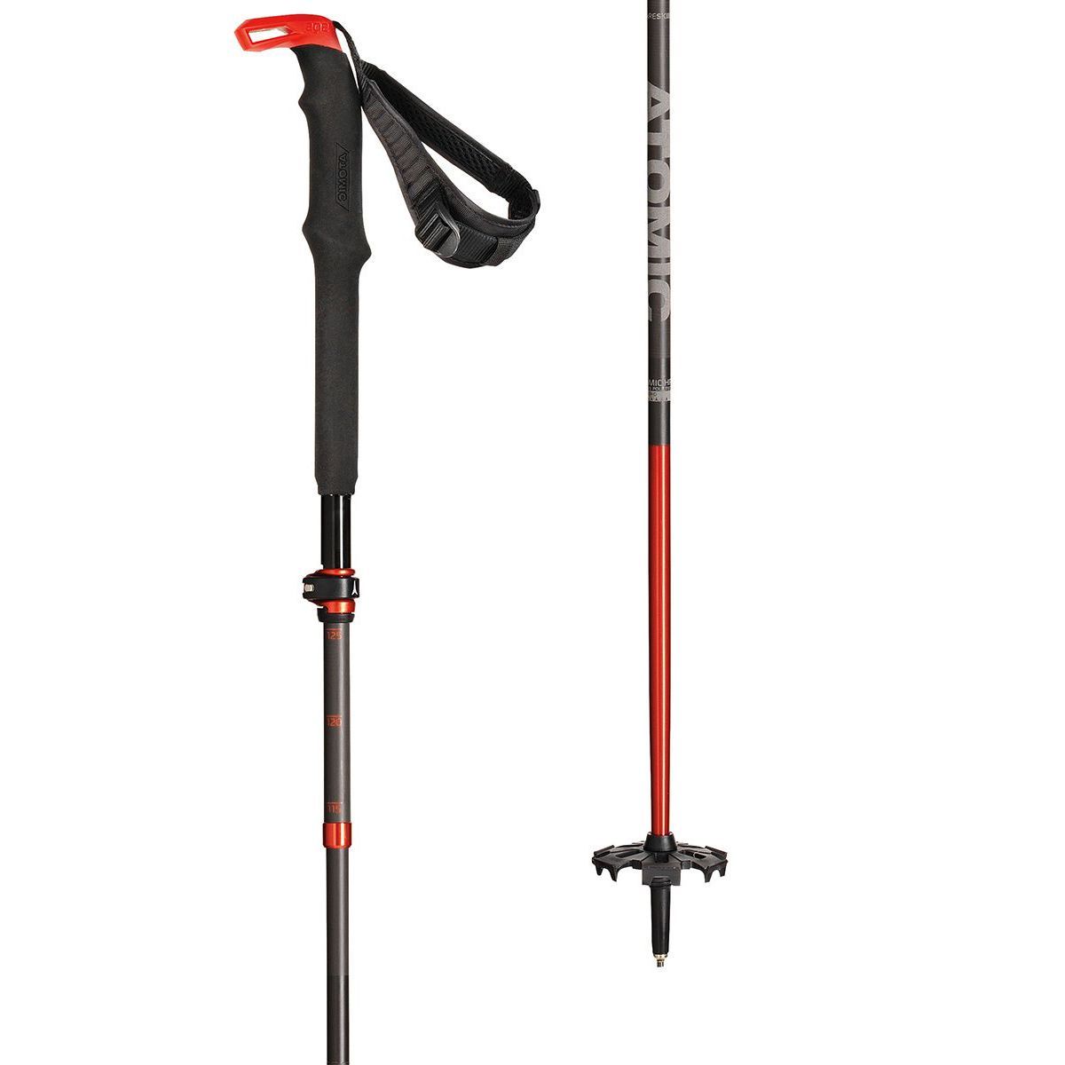 Atomic BCT Mountaineering Carbon SQS Ski Poles Grey/Red, One Size