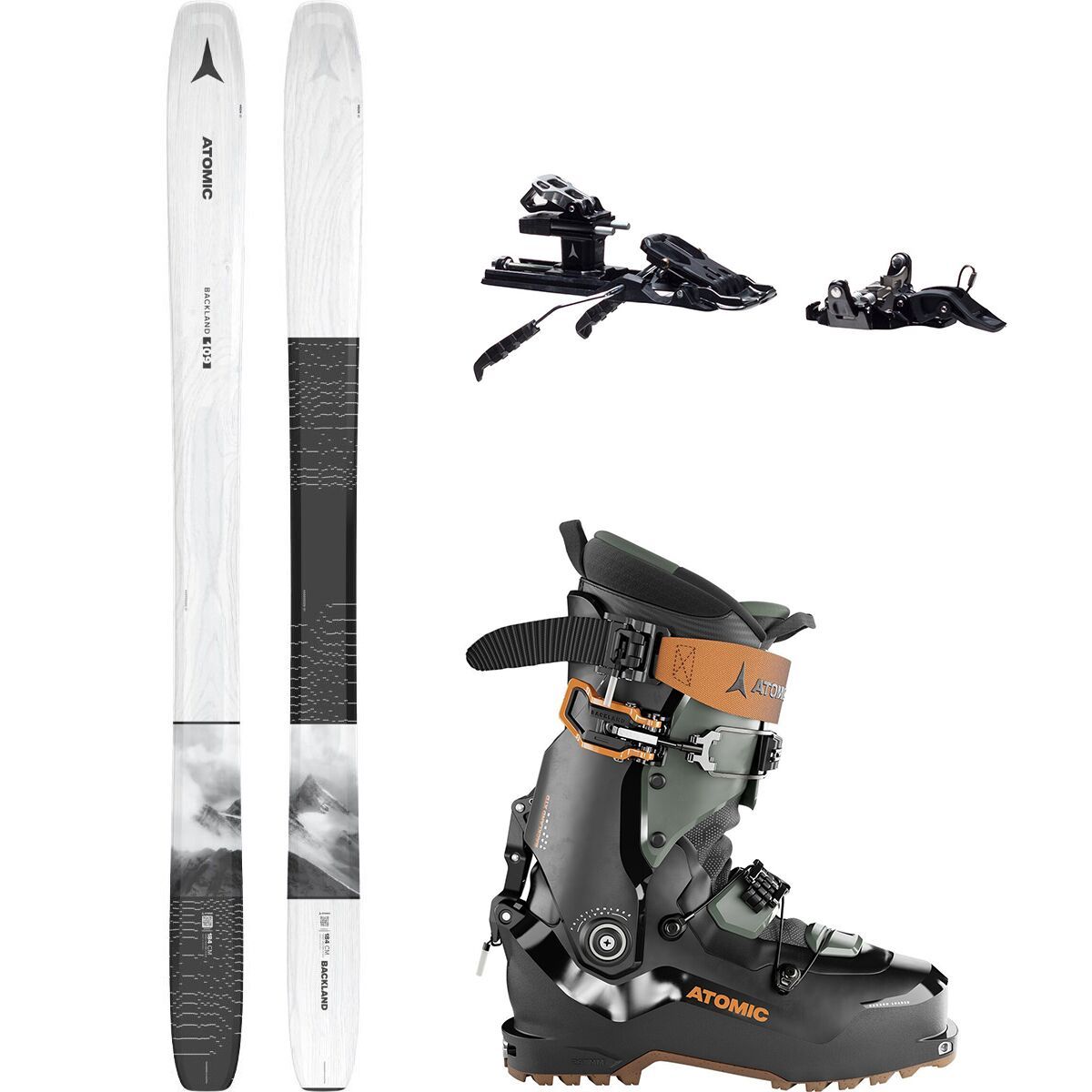 Image of Atomic Backland 109 Ski + Tour Binding + XTD Carbon 120 Boot White/Blk/Blk/Blk/Army Grn-X/Orange, 184cm,110mm,26.0/26.5