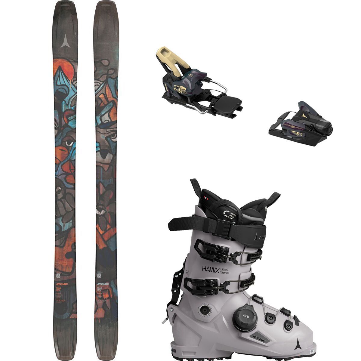 Image of Atomic Bent 100 + Hawx Ultra XTD 130 + Strive 14 MN Ski Package Multicolor/Bent Chetler/Dust, 158cm,D100,25.0/25.5
