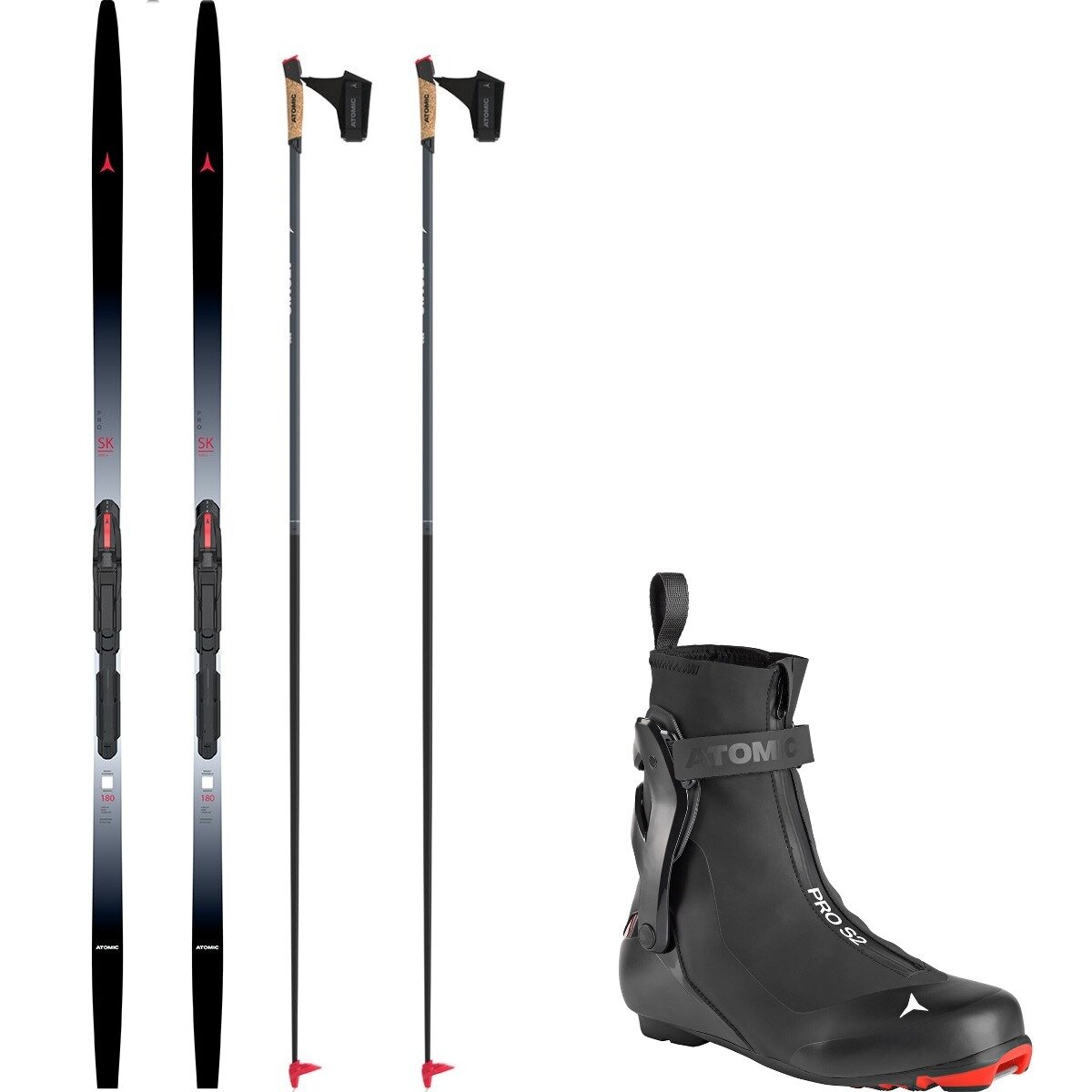 Image of Atomic Pro Skate Gen S Hard Ski Package w/ Poles Black/Grey/Red/Black/Grey, 170cm/US 8.0/UK 7.5/140cm