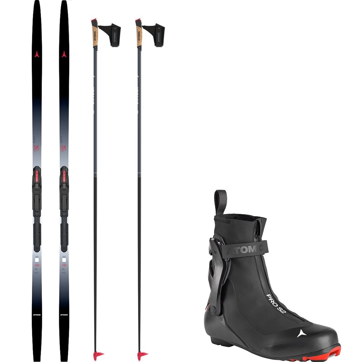 Image of Atomic Pro Skate Gen S Medium Ski Package w/ Poles Black/Grey/Red/Black/Grey, 170cm/US 11.5/UK 11.0/140cm