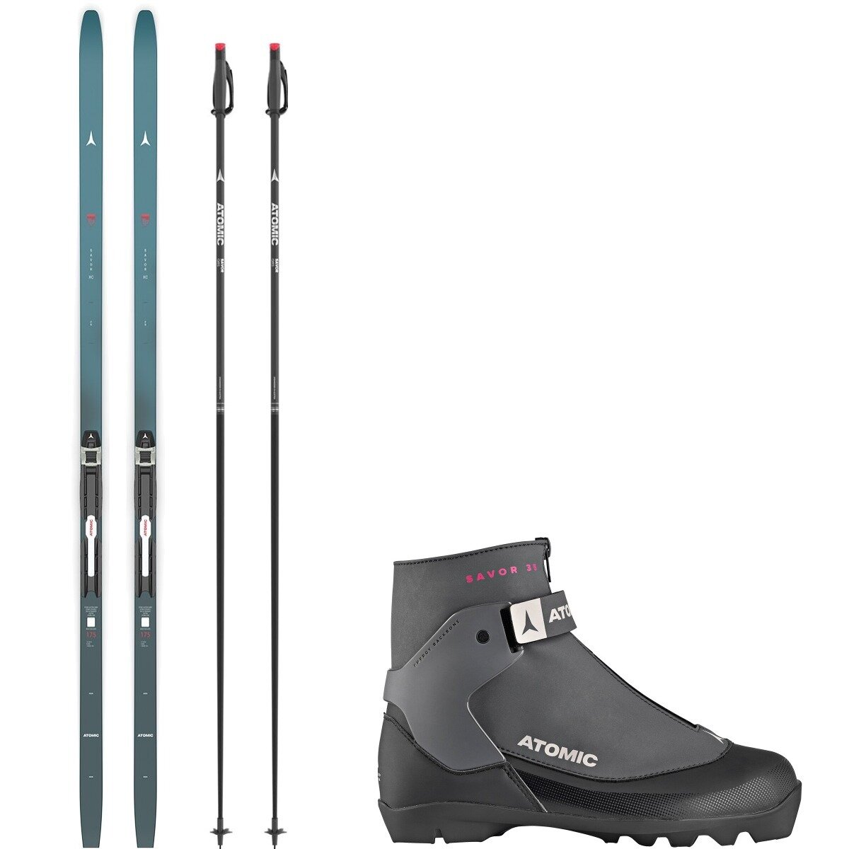 Image of Atomic Savor XC PG 35 Touring Ski Package w/ Poles - Women's Teal/White/Black/Black, 185cm/UK 5.5/US 7.0/165cm