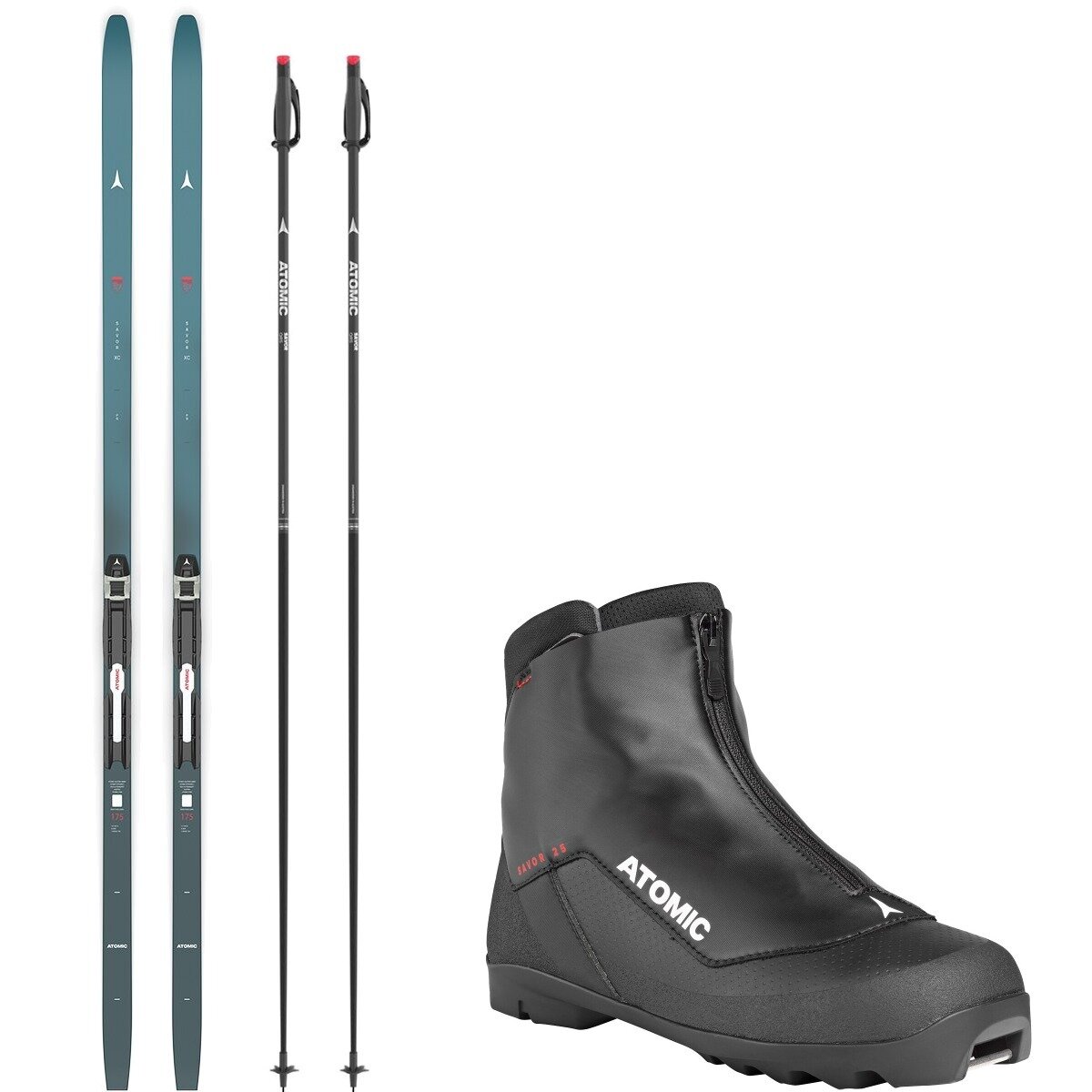 Image of Atomic Savor XC Posigrip 25 Touring Ski Package w/ Poles Teal/White/Black/Black, 165cm/US 11.0/UK 10.5/165cm