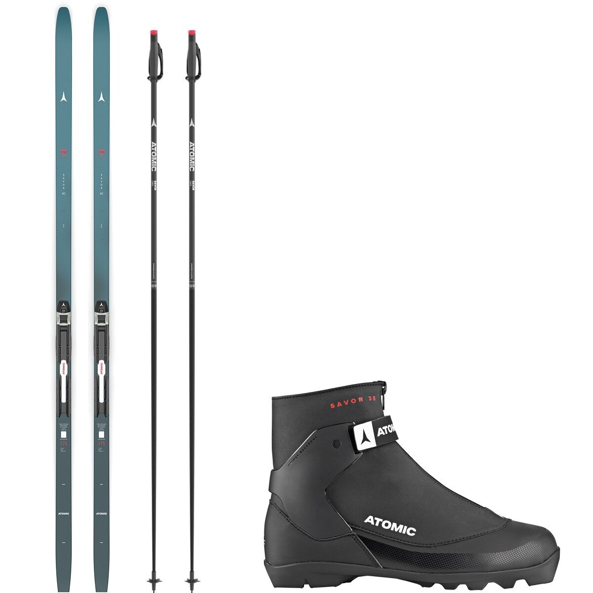 Image of Atomic Savor XC Posigrip 35 Touring Ski Package w/ Poles Teal/White/Black/Black, 175cm/US 9.0/UK 8.5/160cm