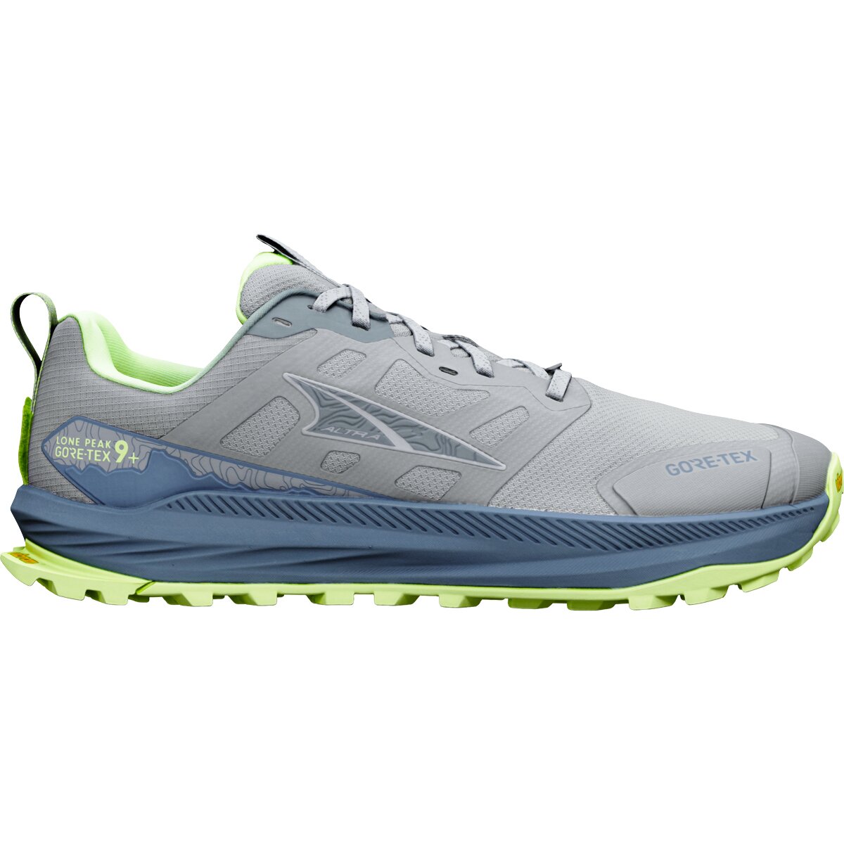 Image of Altra Lone Peak 9+ GTX Trail Running Shoe - Men's Ultimate Grey/Turbulence/Sharp Green, 9.5
