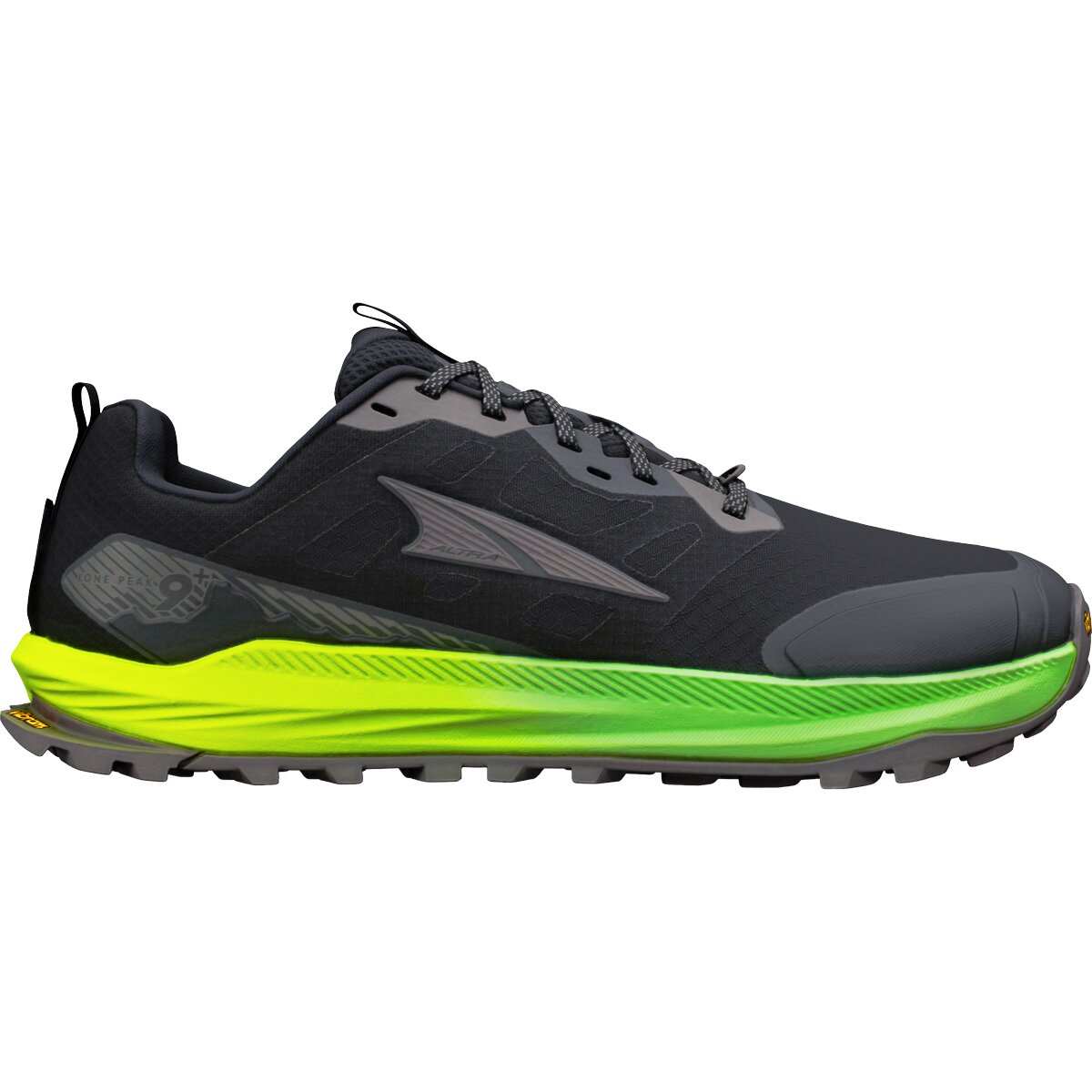 Image of Altra Lone Peak 9+ Trail Running Shoe - Men's Black/Dark Gull Grey/Green Gecko, 8.5