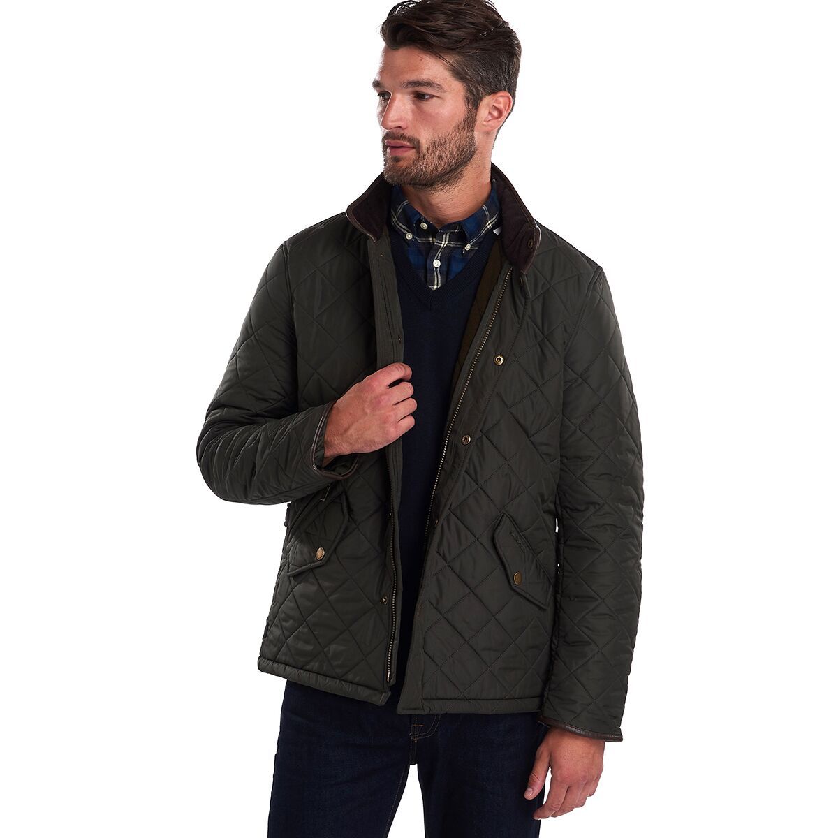Image of Barbour Powell Quilted Jacket - Men's Sage/Olive, XL